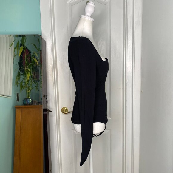 Free People Intimately Black Square Neck V Notch Stretch Bodysuit, S #338 - Picture 4 of 10